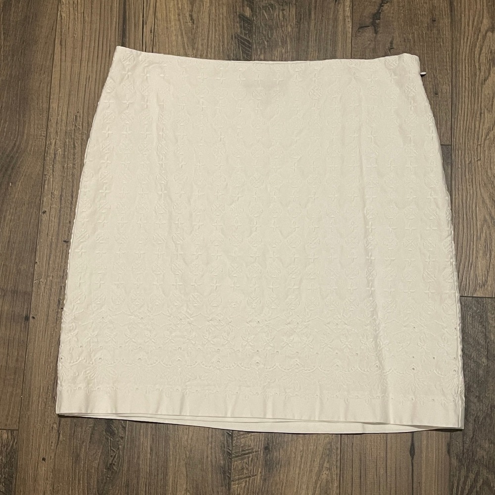 Talbots White Eyelet Embroidered Mini Skirt Size 8 Cotton Scalloped Hem VN5084